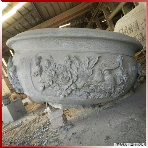 福建石雕花缽 中式庭院仿古石雕花缽裝飾工藝品